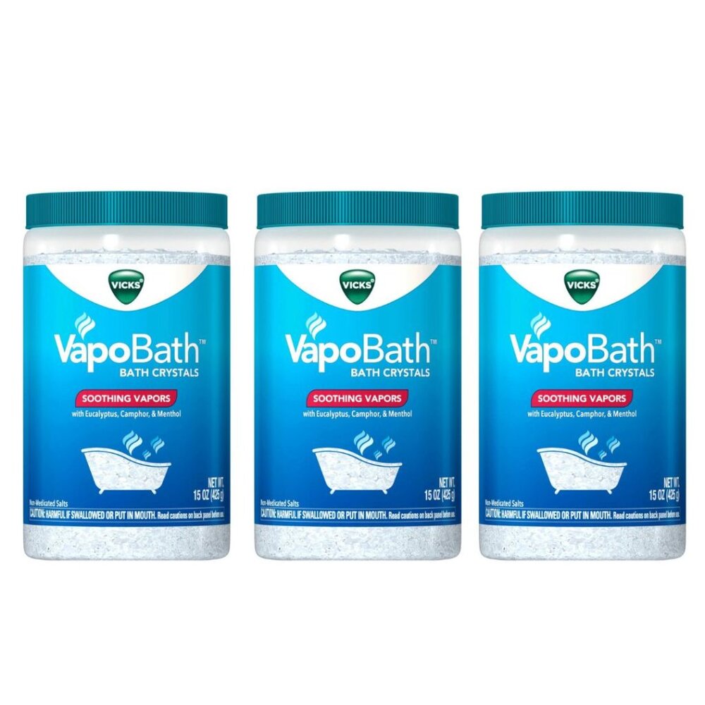 Lot of 3 Vicks VapoBath Crystals Non-Medicated Bath Soothing Vicks Vapors 15 oz
